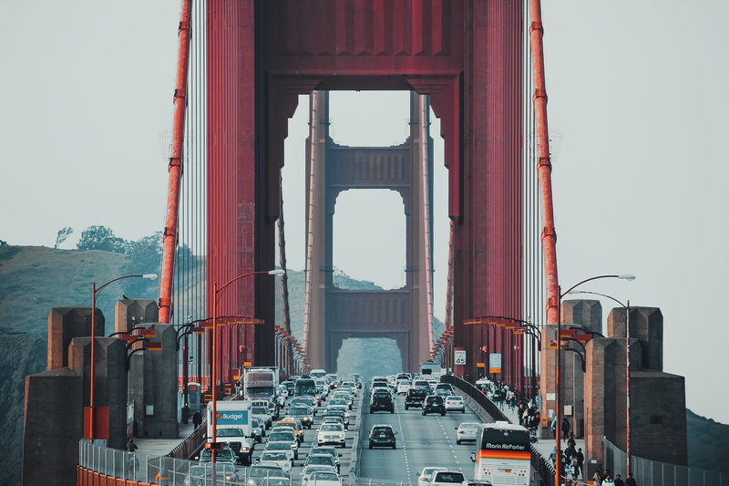 architecture, suspension bridge, city, goldengate, transportation, motor vehicle, sky, heritage, construction, daytime, californium, travel, ride, commuter