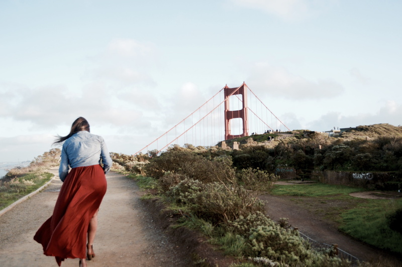 transportation, architecture, built structure, one person, bridge - man made structure, united states, suspension bridge, trail, vista, color, folk, full length