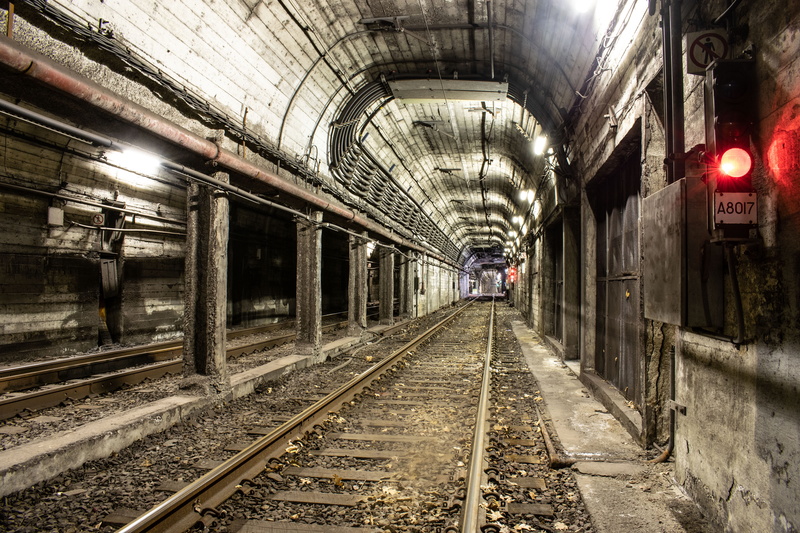 railroad station, built structure, mode of transportation, tunnels, the way forward, empty, illuminated, lighting equipment, urban exploration, rail transportation