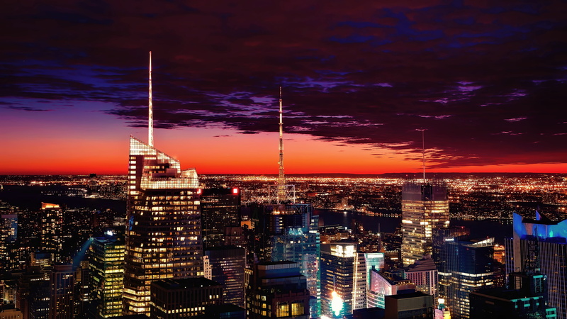skycrapers, USA, night, New-York, city, windows, 4K, lights