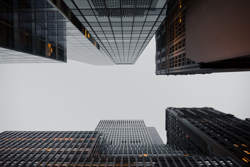 day, grey, sky, skycraper, nature, built structure, ceiling, roof, office building exterior, bottom, architecture, directly below, rise, low angle view
