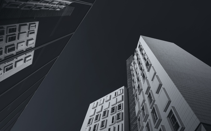 5K, window, monochrome, building, Skycrapers