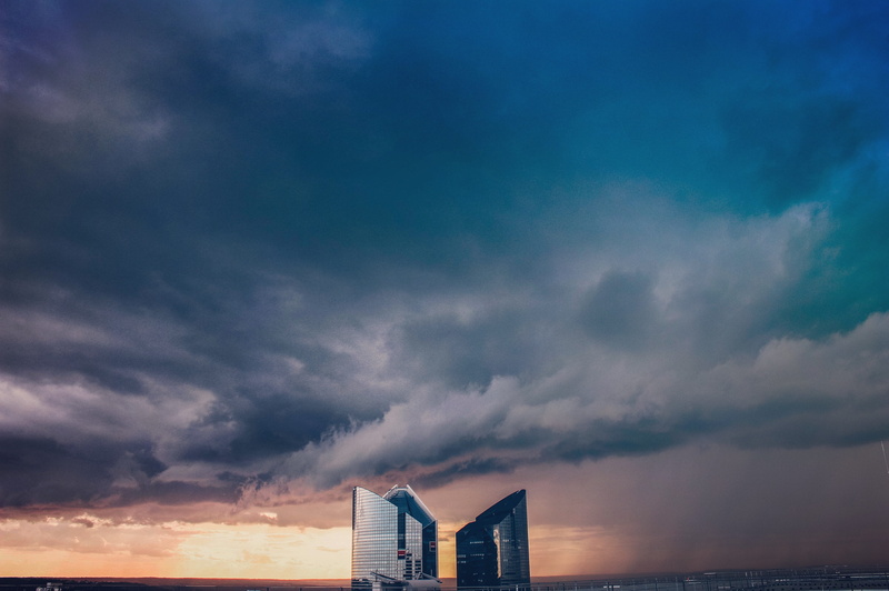 cloud, night, augustin de montesquiou, cloud - sky, sea, architecture, high, nature, sky, city, sunset, outdoors, three, built structure, cloudy, buildings
