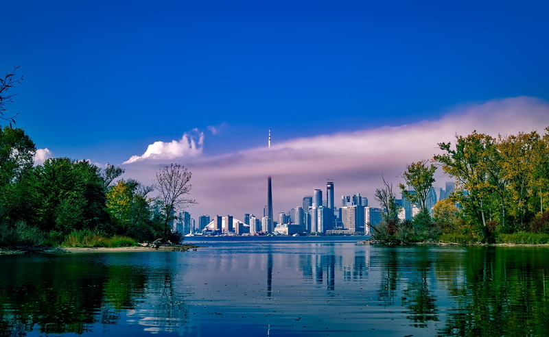 reflections, body, building exterior, hdr, skyline, reflection, autumn, architecture, tree, canada, sky, daytime, skycrapers, trees, fall, office building exterior