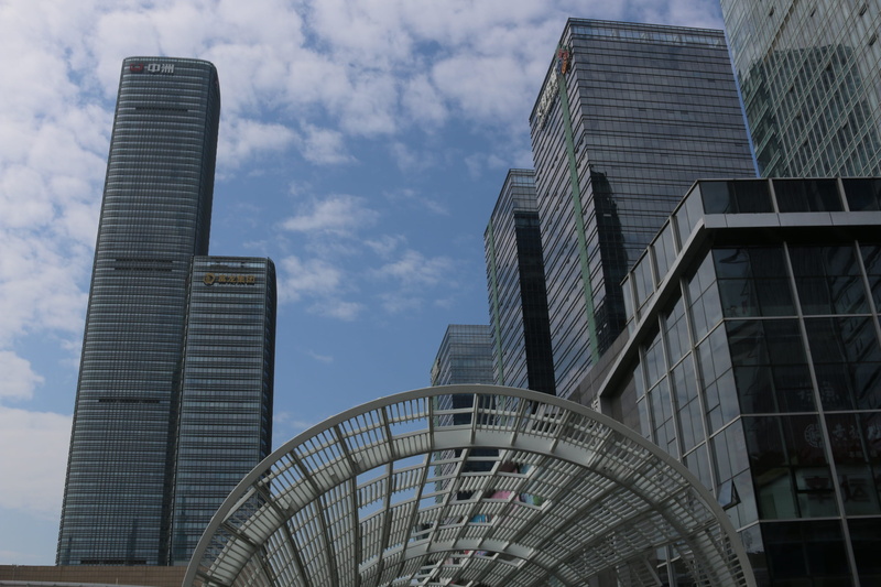 architecture, no people, shenzhen, day, low angle view, nature, 2K, glass - material, blue, modern, clouds, skyscraper, chinese, building, metal, office