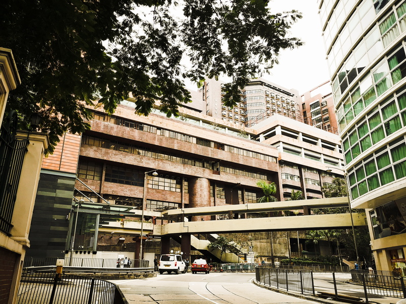 incidental people, city, day, building, office building exterior, view, building exterior, entrance, built structure, hong kong university, outdoors, architecture