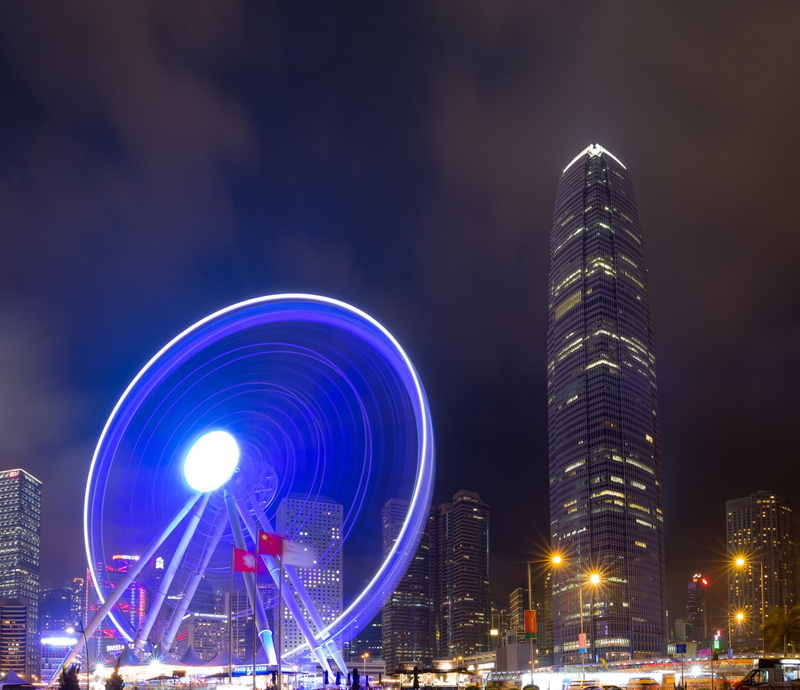 Ferris Wheel, China, Hong Kong, Cities, City, Night, Building, 1080P, Skyscraper, Time-Lapse, Light