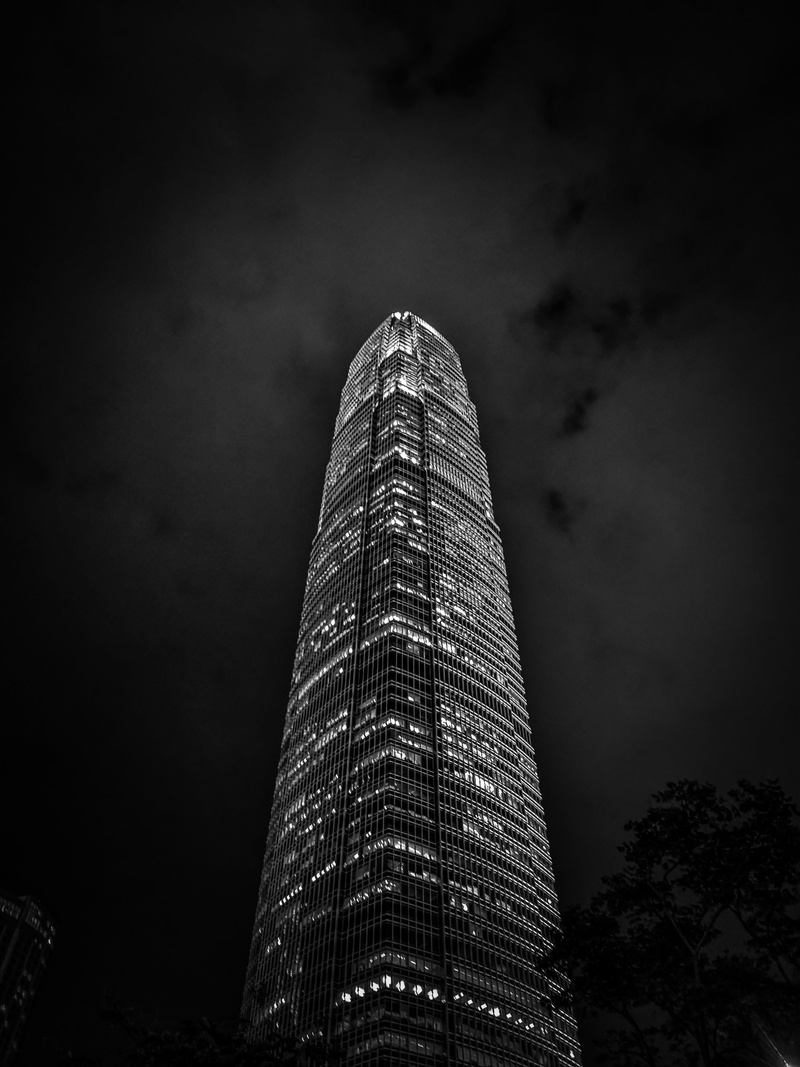 tower, office building exterior, built structure, building exterior, city, travel destinations, 4K, financial, black and white, illuminated, central, tall - high