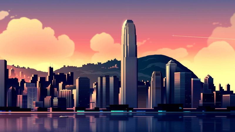 sunset, orange color, Kong, modern, outdoors, Finance, travel destinations, built structure, cityscape, skyscraper, building exterior, nature, tall - high