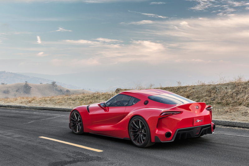 no people, outdoors, land, Side view, Red, mountain, Toyota, Ft-1, car, road trip, land vehicle, 4K, road marking, transportation, motor vehicle, marking