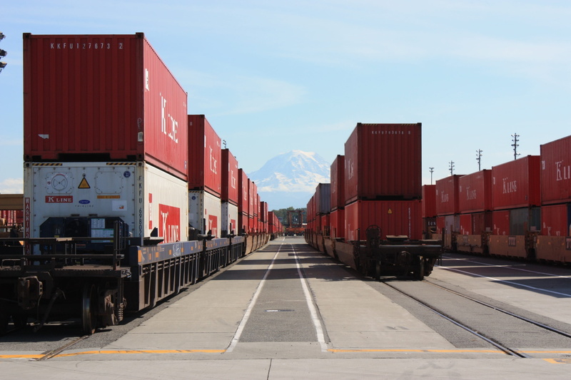 freight transportation, train, day, rail transportation, mountain, pier, shipping, outdoors, nature, track, transport, mode of transportation, cargo container