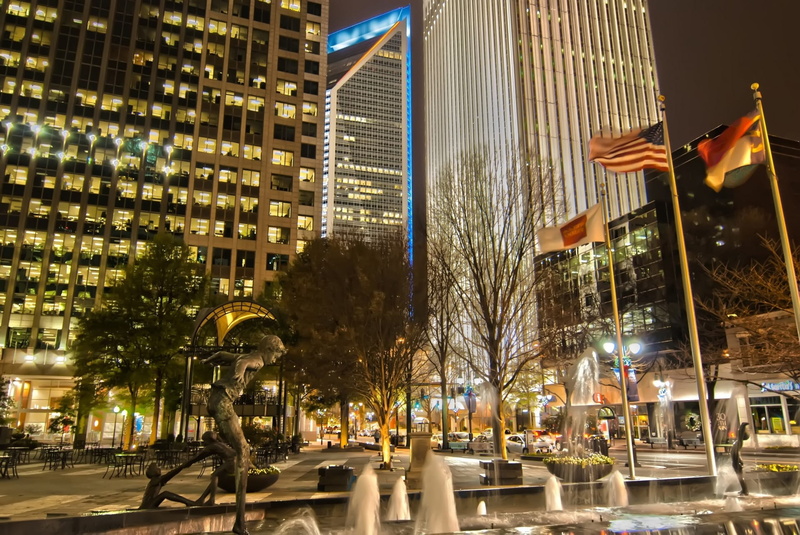 Uptown, uSA, illuminated, downtown District, City, charlotte uptown, buildings, architecture And Buildings, plaza, travel Locations, city Life, office Building