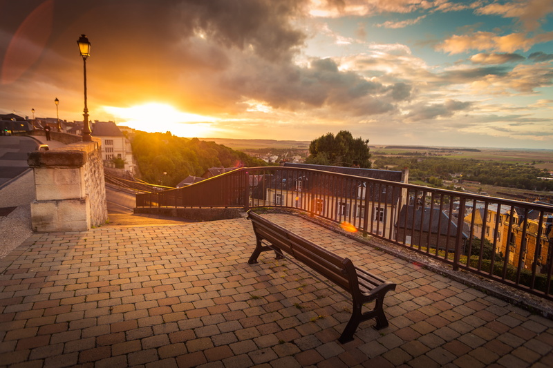 built structure, street light, connection, smallcity, city, nature, bench, sun, zen, light, town, paving stone, color, aisne, railing, building exterior