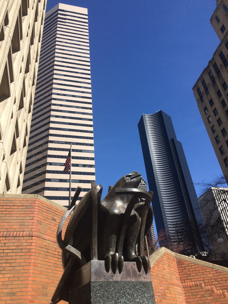 skyline, eagle, modern, 2K, low angle view, office building exterior, building, travel destinations, looking up, tower, day, architecture, downtown, tall - high