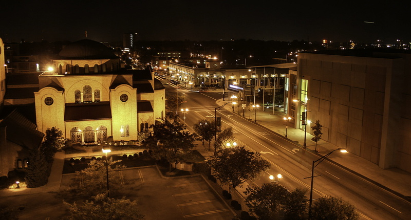 outdoors, dusk, public domain, buildings, transportation, Ohio, street Light, town, building, no people, building exterior, at night, nature, Cityscape