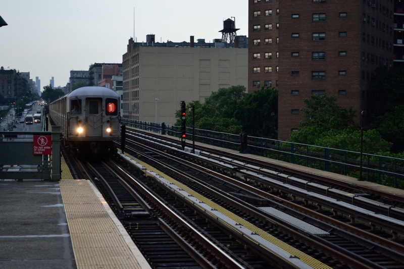 ny, rail transportation, motion, yellow, 1 train, housing projects, harlem, building exterior, no people, commute, railroad track, middle class, mode of transportation