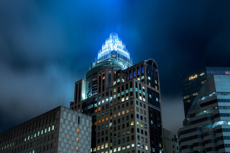 building, sky, charlotte, no people, 30 second exposure, city scape, built structure, skyscraper, tron, night, street, nature, office building exterior