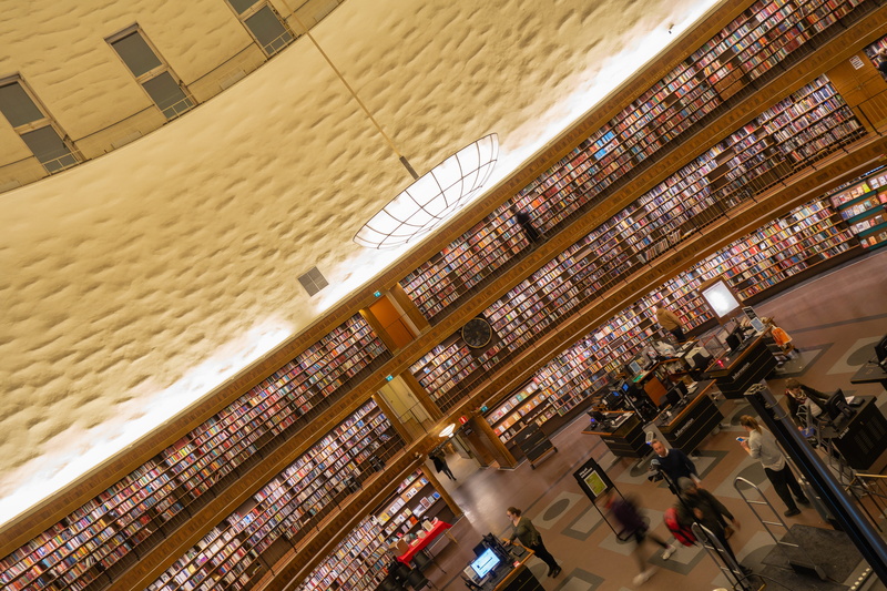 sweden, studying, literature, learning, built structure, library, round, public, indoors, publication, education, people, incidental people, books, stockholm library