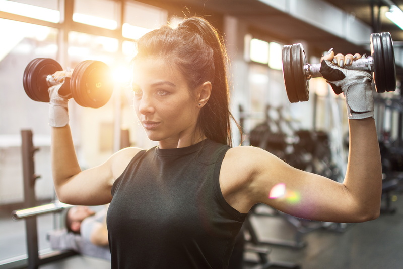 5K, Dumbells, gym, shoulders, female, pose, exercises, back, workout, fitness, brunette.