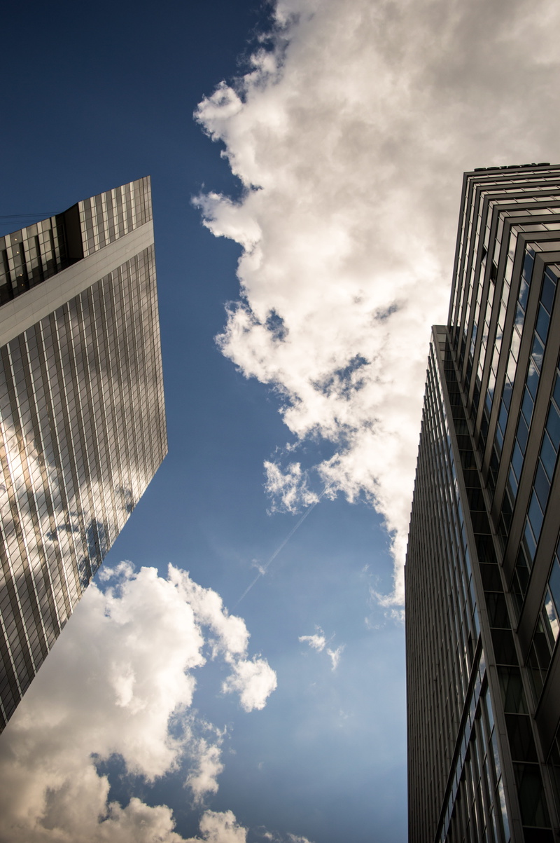 architecture, no people, built structure, office, outdoors, low angle view, Minimalist, tower, blue sky, building, cloud - sky, building exterior, modern
