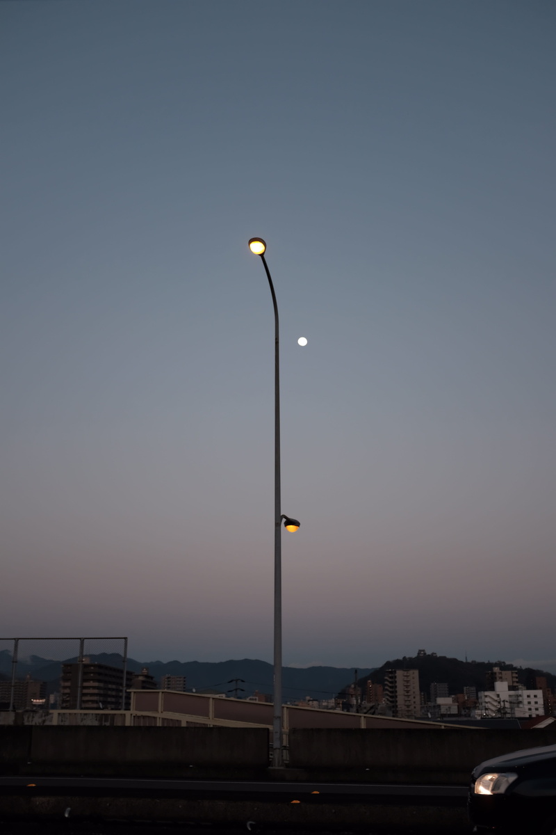 city, built structure, street, land vehicle, tarmac, automobile, moon, street light, architecture, motor vehicle, 4K, transportation, lighting, asphalt