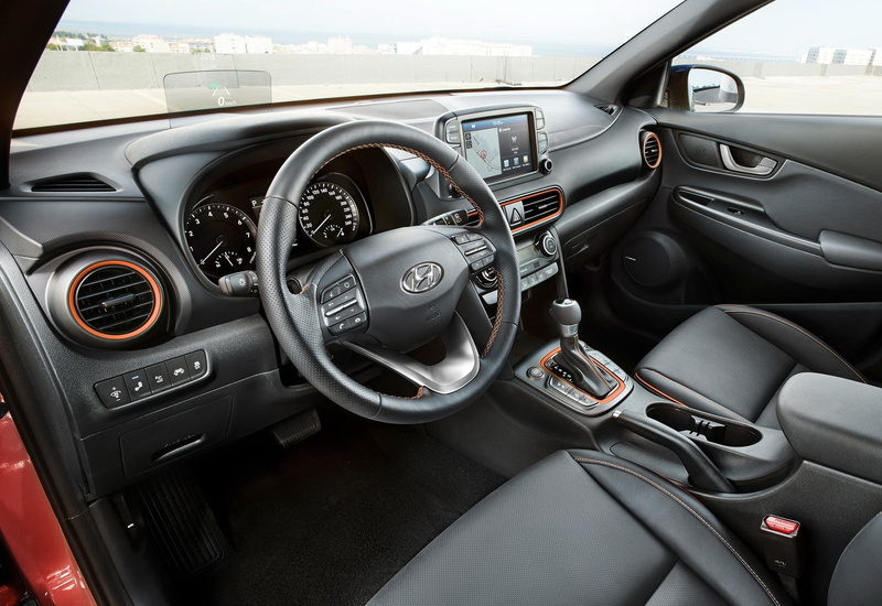 speedometer, kona, motor vehicle, no people, day, transportation, car, indoors, wheel, car interior, windshield, vehicle interior, travel, hyundai, luxury