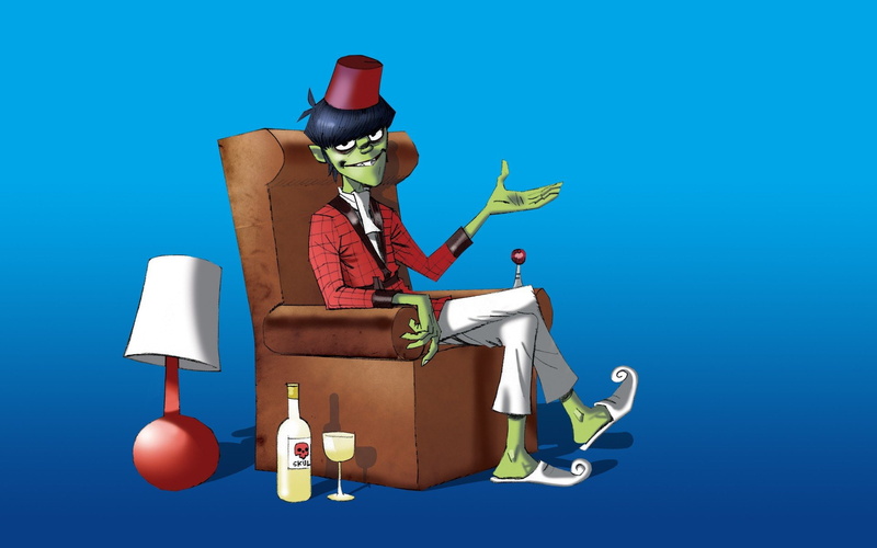 food and drink, scarf, vacations, colored background, blue background, food, blue, luggage, studio shot, suitcase, trip, 1080P, nature, gorillaz murdoc niccals jamie hewlett