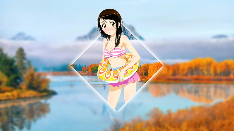 lake, women, Nisekoi, young women, day, young adult, anime girls, lifestyles, looking at camera, one person, sky, picture-in-picture, beauty in nature