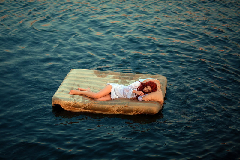women outdoors, model, lying down, high angle view, pool raft, floating on water, 1080P, inflatable, real people, holiday, waterfront, floating, day, water