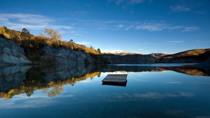 little, wooden, 1080P, brown, water, raft, landscape, pontoon, lake