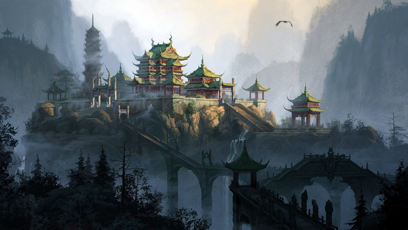 digital, x, houses, fantasy, drawings, wallp, drawing, asians, Landscapes, artwork, architecture, art, hd, 1080P