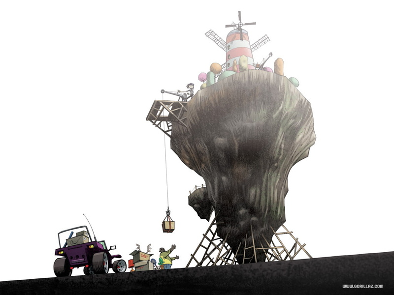 hd, mill, music, wind, illustration, stone, brown, 480P, gorillaz