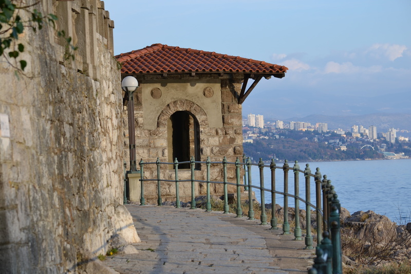 travel destinations, croatia, building, history, promenade, old, the past, arch, security, sky, mountain, built structure, rijeka, entrance, opatija, walk