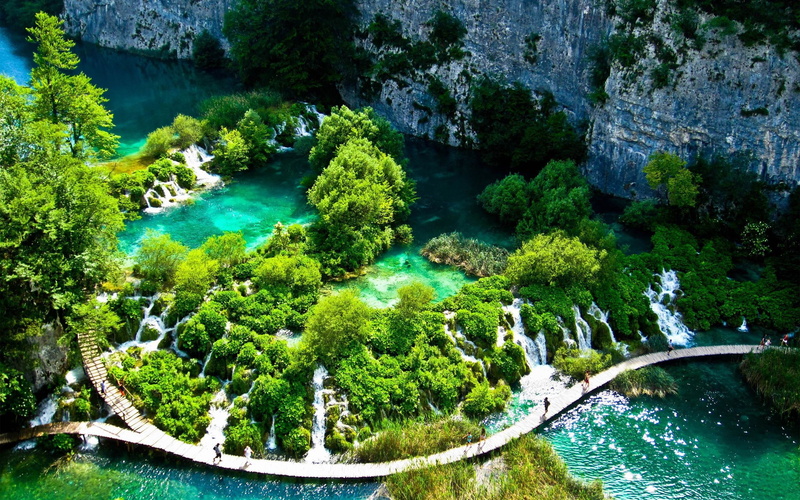 growth, hd, nautical vessel, flowing water, leafed, turquoise colored, plitvice, waterfall, no people, beauty in nature, plant, river, park, land, green color