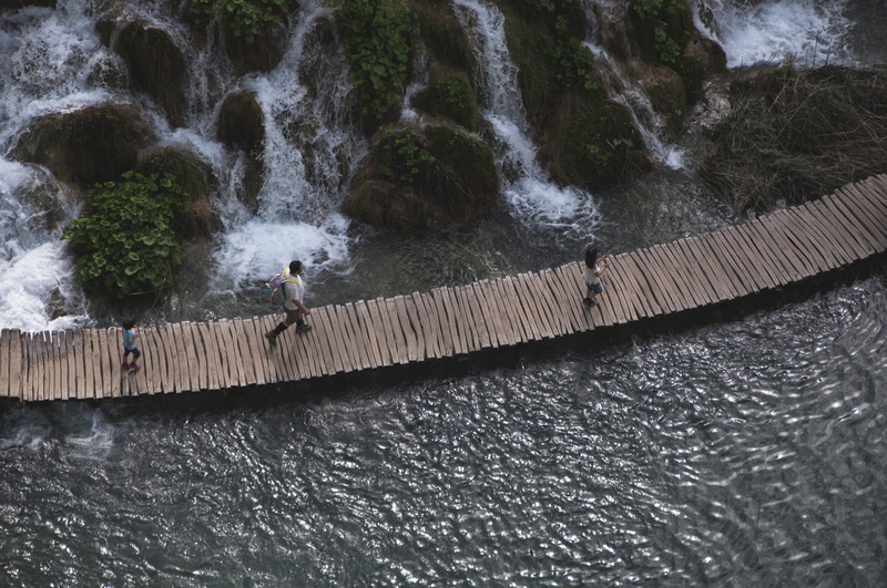 hiking, real people, aquatic sport, croatia, splashing, children, water, wood, lifestyles, plitvička jezera, motion, scenics - nature, plitvice lakes national park