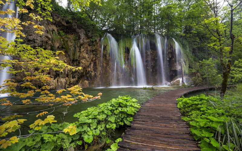 Plitvice Lake, Pier, Walkway, 1080P, Waterfall, Waterfalls, Earth