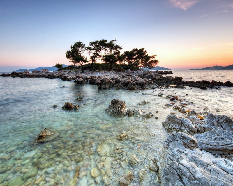 sea, nature, sunset, land, Croatia, hills, beach, solid, rocks, tranquility, horizon over water, water, plant, idyllic, no people, 720P, rock - object