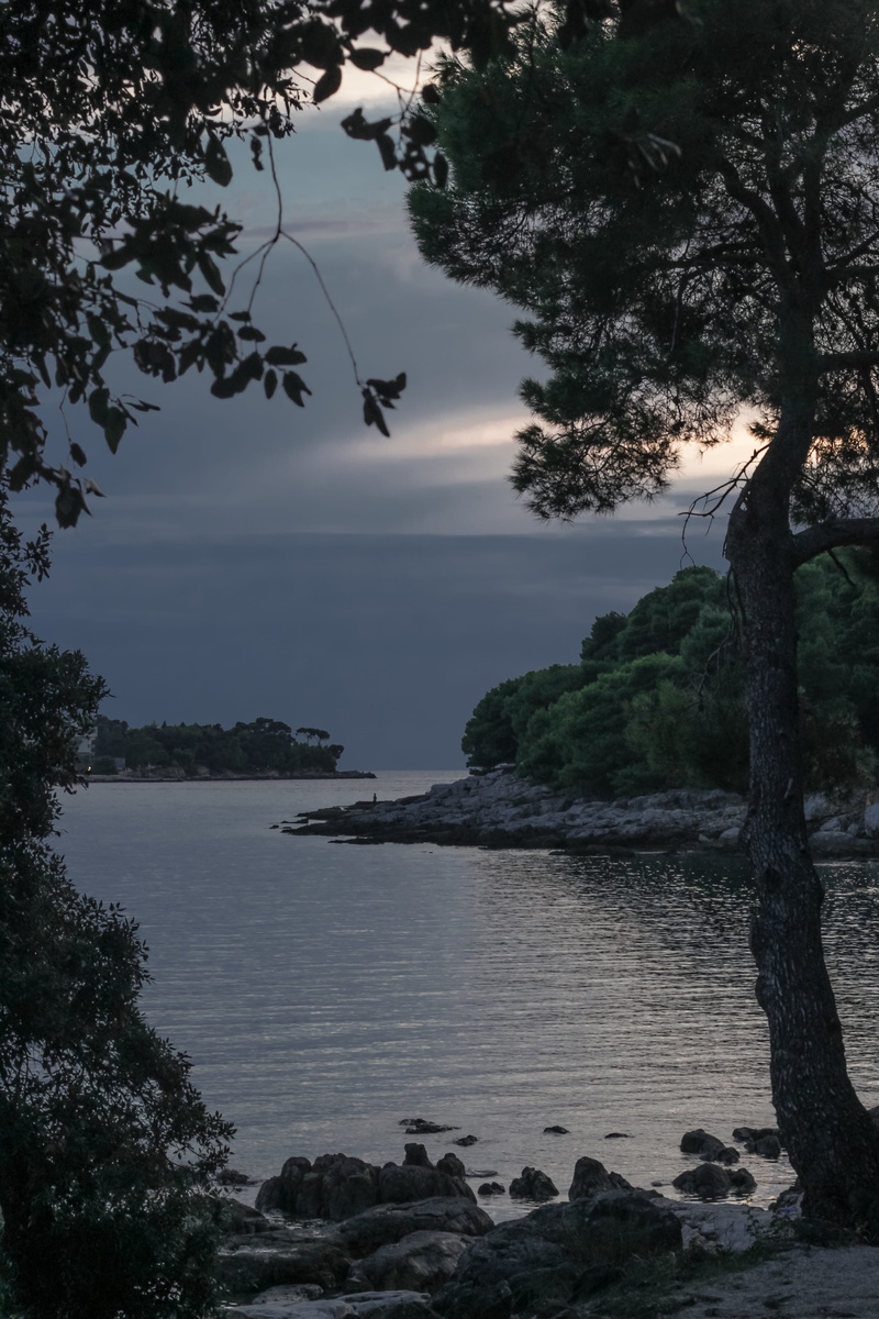 rock, istria, croatia, rovinj, rock - object, outdoors, no people, land, cloud - sky, romantic, night, solid, hrvatska, mood, landscape, calm, water, tranquil scene