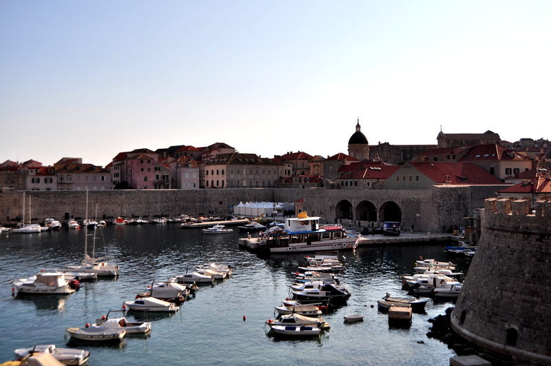 high angle view, travel, built structure, moored, walls, old harbour, day, croatia, transportation, water, mode of transportation, building exterior, adriatic