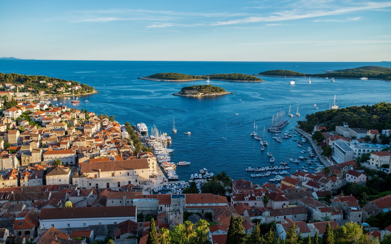 sea, panorama, Hvar, Croatia, roof, 1080P, home