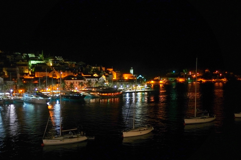 night, sea, Croatia, lights, 2K, boats, home, pier, island Hvar, coast, island