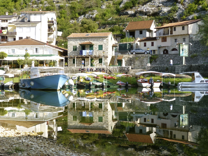 reflection, built structure, residential district, plant, tree, water, house, no people, montenegro, city, river, building exterior, architecture, moored