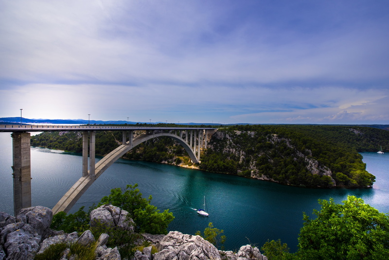 yacht, Croatia, Krka River, 5K, the river Krka, river, bridge