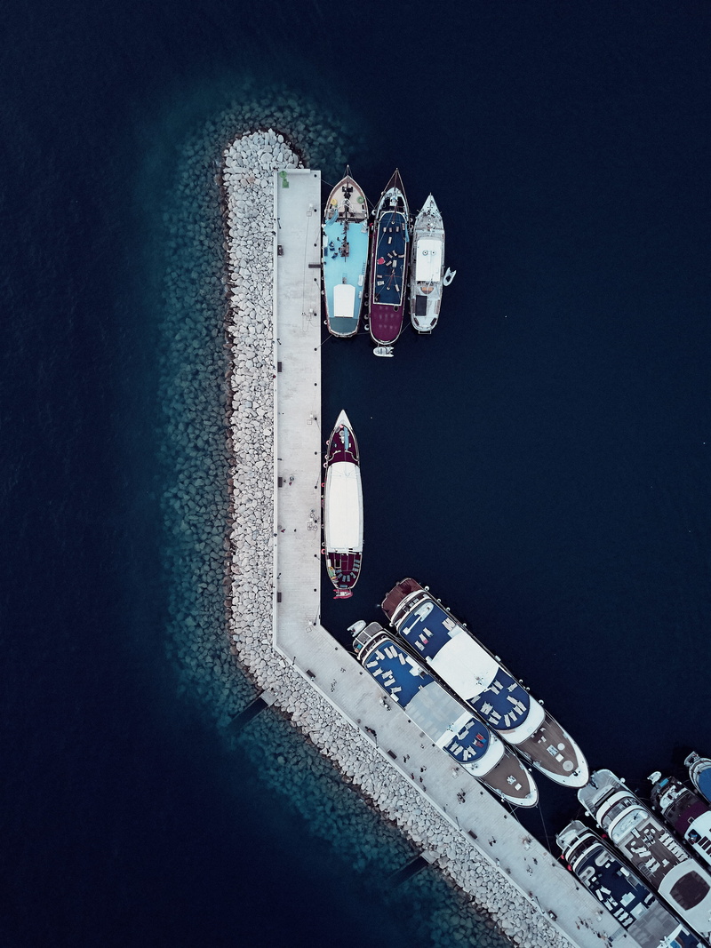 water, photogrraphy, aerial view, watercraft, beach, sea, makarska, tranquility, pier, day, clear, boat, 4K, dock, nautical vessel, outdoors, built structure