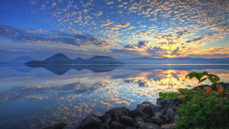 no people, clouds, outdoors, landscape, rock - object, beauty in nature, sunset, leafed, nature, orange color, scenics - nature, reflection, tree, tranquil scene