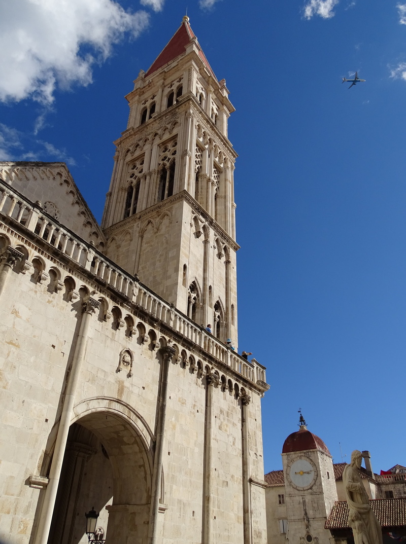 steeple, clock, no people, building exterior, the past, tower, belief, trogir, europe, day, sky, historically, low angle view, building, unesco, croatia