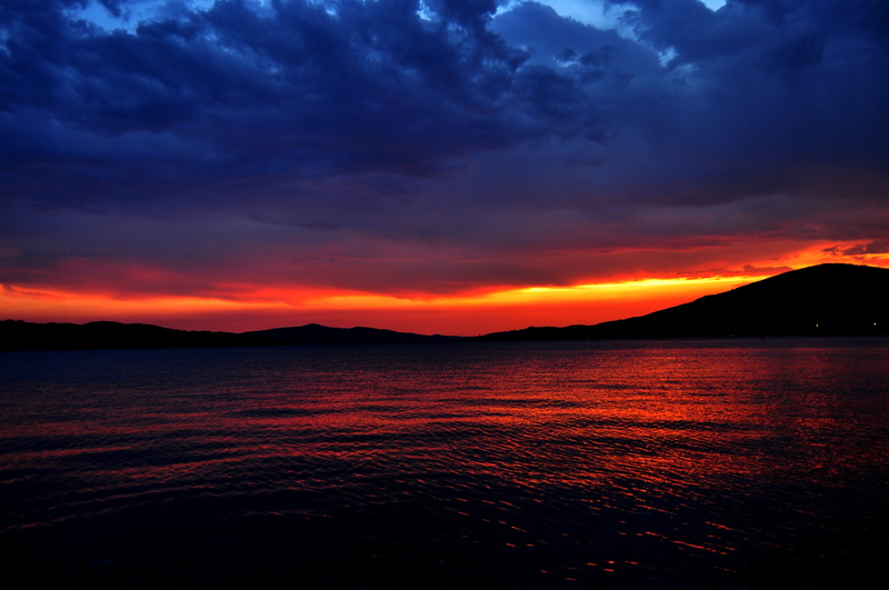 tranquil scene, island, vacation, scenics - nature, romantic, mountain, holiday, idyllic, cloud - sky, sea, tranquility, destination, sunset, trogir, romantic sky