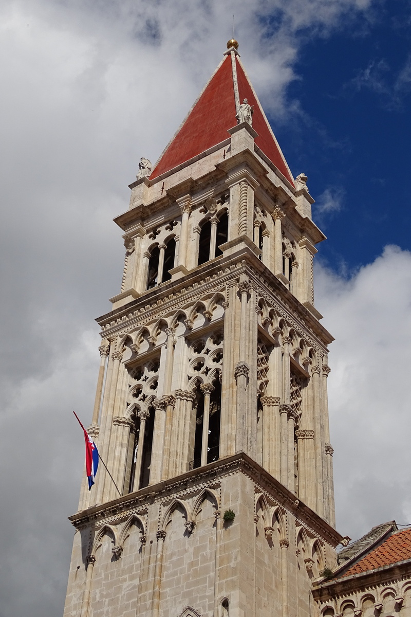 nature, croatia, building exterior, religion, historically, low angle view, spirituality, tower, cloud - sky, history, travel destinations, the past, trogir