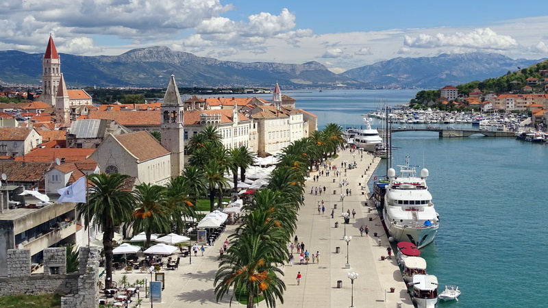 mountain, photography, trogir, city, harbor, road, town, townscape, panorama, day, people, building, water, cityscape, building exterior, cloud - sky, tourism