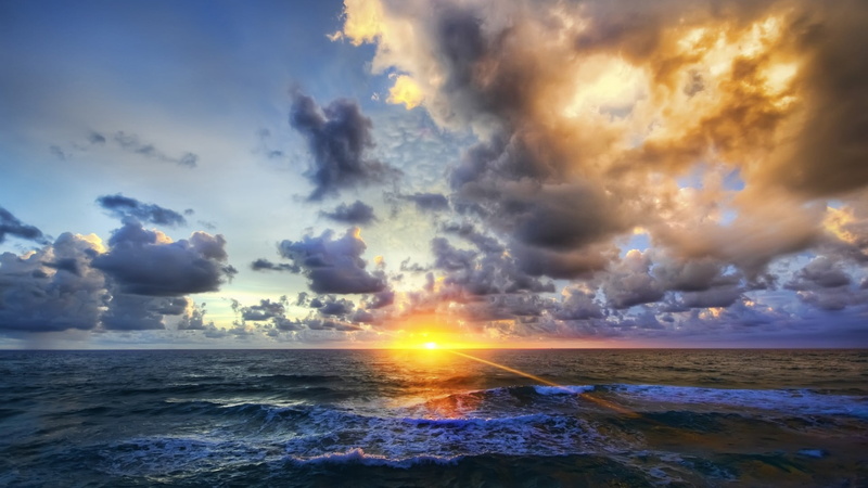 horizon over water, sunlight, cloud - sky, lens flare, land, tranquility, horizon, 1080P, dramatic sky, water, sea, clouds, Sun, no people, scenics - nature
